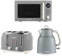 SALTER Retro Combo-9364 4-slice Toaster, Jug Kettle & Solo Microwave Bundle - Grey, Silver/Grey