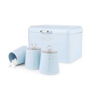 Salter Retro Countertop Set, 4 Piece Bread Bin and Canisters Blue | Steel Construction, Embossed Tea Coffee Sugar Labels, Dry Goods Storage, Coordinated 4 Container Set, Countertop Organisation