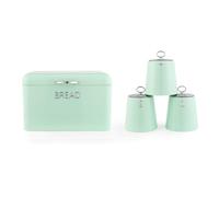 Salter Retro Countertop Set 4 Piece, Green Bread Bin with Canisters | Durable Steel, Embossed Labels, Tea Coffee Sugar Storage, Bread And Dry Goods, Coordinated Kitchen Countertop Organisation