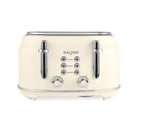 Salter EK5739CRM Retro 4-Slice Toaster - Wide Slots, 6 Browning Levels, Defrost, Reheat, Cancel Functions, Removable Crumb Tray, Extra Thick Bread/Bagels, High-Lift Eject, Self-Centring, 1630W, Cream