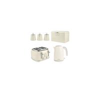 Salter Retro Cream 4Pc Set - 1.7L Kettle, 4-Slice Toaster, Bread Bin & Canisters