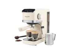 Salter Retro Cream Espresso Machine - Coffee Machine with Milk Frothing Wand, Cappuccino/Latte, 20-Bar Pressure Pump, 1.35L Water Tank, Ground Coffee, Single/Double, Digital LED Display, 1350W