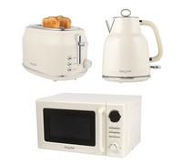 Salter Retro Cream Kettle, Toaster & Microwave Set - 1.7L Rapid Boil Kettle, 2-Slice Toaster with 6 Browning Levels, 20L Digital Microwave with 8 Cook Presets & 25.5cm Glass Turntable