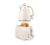 Salter Retro Cream Kettle & Toaster Set ? 1.7L 3KW Rapid Boil Cordless Kettle with Boil Dry Protection & Auto Shut-Off, 815W 2-Slice Wide Slot Toaster