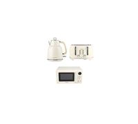 Salter Retro Cream Set, Rapid Boil Kettle, 4-Slice Toaster & Digital Microwave