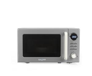Salter Retro Digital Grey Microwave - 20 Litre, Defrost by Time/Weight, 25.5 cm Glass Turntable, 95 Minute Timer, 8 Auto Cooking Presets, Solo Microwave Oven, Easy Clean, Button/Dial Control, 800W