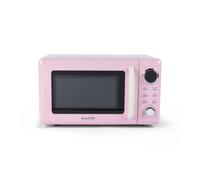 Salter Retro Digital Microwave, 20L, Pink | 800W output, 8 auto presets, 5 power levels, defrost by weight/time, 60-minute timer, 27cm glass turntable, dial controls