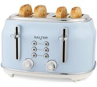 Salter Retro Blue 4-Slice Toaster - Wide Slots, 6 Browning Levels, Defrost, Reheat, Cancel Functions, Removable Crumb Tray, Extra Thick Bread/Bagels, High-Lift Eject, Self-Centring, 1630W