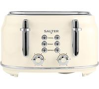 Salter Retro Cream 4-Slice Toaster - Wide Slots, 6 Browning Levels, Defrost, Reheat, Cancel Functions, Removable Crumb Tray, Extra Thick Bread/Bagels, High-Lift Eject, Self-Centring, 1630W