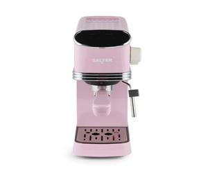 Salter Retro Espresso Machine, 20 Bar, 1.35 L, Pink | Ground Coffee Use, Single Or Double Shot Function, Milk Frothing Wand, Touch Digital LED Display, 1350 W Motor