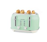Salter Retro Green 4-Slice Toaster - Wide Slots, 6 Browning Levels, Defrost, Reheat, Cancel Functions, Removable Crumb Tray, Extra Thick Bread, High-Lift Eject, Self-Centring, Vintage Design, 1630W
