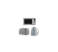 Salter Retro Grey Rapid Boil Kettle, 4 Slice Toaster & Digital Microwave Set