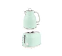 Salter Retro Kettle & 2-Slice Toaster Set - Wide Slots, 3KW Rapid Boil, 6 Browning Levels, 360° Base, Removable Limescale Filter, Defrost, Reheat & Cancel, High-Lift Eject, Removable Crumb Tray, Green