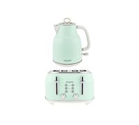 Salter Retro Kettle & 4-Slice Toaster Set - Wide Slots, 3KW Rapid Boil, 6 Browning Levels, 360 Base, Removable Limescale Filter, Defrost, Reheat & C