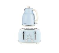 Salter Retro Kettle & 4-Slice Toaster Set - Wide Slots, 3KW Rapid Boil, 6 Browning Levels, 360° Base, Removable Limescale Filter, Defrost, Reheat & Cancel, High-Lift Eject, Removable Crumb Tray, Blue