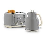 Salter Retro Kettle Toaster Set 17L Fast Boil 4Slice Wide Slots Grey