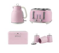 Salter Retro Kitchen Set, Kettle, Toaster, Bread Bin, Canisters, Pink | 1.7 L, 4-Slice, 6 Browning Levels, Defrost/Reheat/Cancel, 360° Base, Limescale Filter, Auto Shut-Off, Boil-Dry Protection