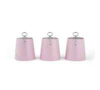Salter Retro Pink 3-Piece Canister Set- Tea, Coffee & Sugar Canisters, Dry Food Storage Containers, Durable Steel, Stylish Embossed Lettering