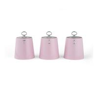 Salter Retro Pink 3-Piece Canister Set- Tea, Coffee & Sugar Canisters, Dry Food Storage Containers, Durable Steel, Stylish Embossed Lettering