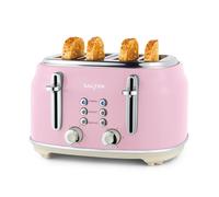 Salter Retro Pink 4-Slice Toaster ? Wide Slots, 6 Browning Levels, Defrost, Reheat, Cancel Functions, Removable Crumb Tray, Extra Thick Bread,