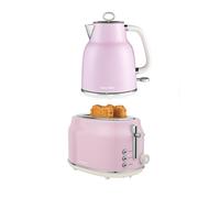 Salter Retro Pink Kettle & Toaster Set ? 1.7L 3KW Rapid Boil Cordless Kettle with Boil Dry Protection & Auto Shut-Off, 815W 2-Slice Wide Slot Toaster