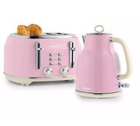 Salter Retro Pink Kettle & Toaster Set 1.7L Fast Boil 4-Slice Wide Slots Pink