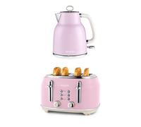 Salter Retro Pink Kettle & Toaster Set - 1.7L Fast Boil Kettle with Removable Limescale Filter, 4-Slice Wide Slot Toaster for Thick Bread/Bagels, Bl