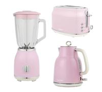 Salter Retro Pink Toaster, Kettle & Blender Set - 2-Slice Wide Slot Toaster with 6 Browning Levels, 1.7L 3KW Rapid Boil Kettle, 1.5L 1000W Glass Jug Blender with Pulse Function