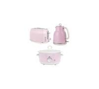 Salter Retro Toaster, Kettle & Slow Cooker - 2-Slice 1.7L Kettle 3.5L Pot Pink