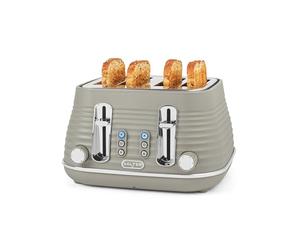 Salter Ripple 4-Slice Toaster - Defrost, Reheat, Cancel, Wide Toasting Slots, Bagels/Crumpets, 6 Browning Levels, Removable Crumb Tray, High-Lift, Self-Centring, Textured Ripple Design, Taupe, 1630W