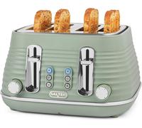 Salter Ripple 4-Slice Toaster - Defrost, Reheat, Cancel, Wide Toasting Slots, Bagels/Crumpets, 6 Browning Levels, Removable Crumb Tray, High-Lift, Self-Centring, Textured Ripple Design, 1630W, Sage
