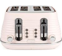 Salter Ripple 4-Slice Toaster - Defrost, Reheat, Cancel, Wide Toasting Slots, Bagels/Crumpets, 6 Browning Levels, Removable Crumb Tray, High-Lift, Self-Centring, Textured Ripple Design, Pink, 1630W