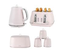Salter Ripple Kitchen Set, Kettle Toaster Storage, 1.7 L, Pink | 4-Slice Toaster With 6 Browning Levels, 360 Swivel Base With Auto Shut-Off, 4-Piece Airtight Canisters Plus Bread Bin