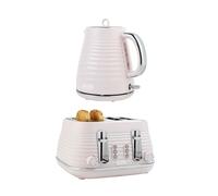 Salter Ripple Pink Toaster & Kettle Set - 4-Slice 1630W Toaster, 6 Browning Levels, Defrost/Reheat/Cancel, 1.7L Rapid Boil Kettle with Removable Limescale Filter, Auto Shut-Off, Textured Design