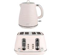 Salter Ripple Pink Toaster & Kettle Set - 4-Slice, 1.7L Kettle, Textured Design