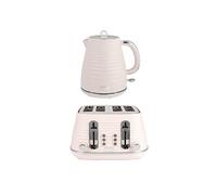 Salter Ripple Pink Toaster & Kettle Set - 4-Slice 1630W Toaster, 6 Browning Levels, Defrost/Reheat/Cancel, 1.7L Rapid Boil Kettle with Removable Limescale Filter, Auto Shut-Off, Textured Design