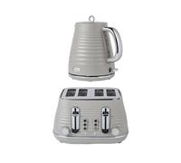 Salter Ripple Taupe Toaster & Kettle Set - 4-Slice 1630W Toaster, 6 Browning Levels, Defrost/Reheat/Cancel, 1.7L Rapid Boil Kettle with Removable Limescale Filter, Auto Shut-Off, Textured Design