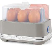 Salter Rise Egg Cooker - Poach, Soft or Hard-Boil up to 6 Eggs, 400W, 2 Poaching Trays, Measuring Cup & Removable Rack, Easy-Storage, Compact Matte Grey Design with Indicator Light