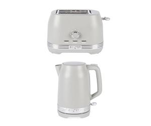 Salter Rise Kettle & 2-Slice Toaster Set - 1.7L 3000W Rapid Boil Kettle & 800W Toaster with 7 Browning Levels, Defrost, Reheat & Cancel Functions, Matte Taupe Finish