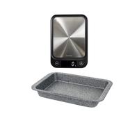 Salter Roaster & Kitchen Scale - Non-Stick 41 cm Roasting Tin with Cooking Rack, Durable Carbon Steel, Digital Baking Scale with 5kg Capacity, Tare Function, Measures Liquids, Includes Batteries