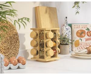Salter Rotating Spice Rack - 12 Glass Jars, Bamboo Base, Labels, Compact Design