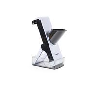 Salter Safe Slice Mandoline - Interchangeable Stainless Steel Blades, Julienne, Baton & Dual Slice Functions, Safety Food Pusher, Large Collecting Tray with Storage Lid, Compact Foldable Design