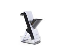 Salter Safe Slice Mandoline - Interchangeable Stainless Steel Blades, Julienne, Baton & Dual Slice Functions, Safety Food Pusher, Large Collecting Tray with Storage Lid, Compact Foldable Design