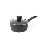 Salter BW11043EU7 Non Stick Saucepan - 18cm Corrosion Resistant Forged Aluminum, Tempered Glass Lid, PFOA Free, Dishwasher & Induction Hob Safe, Soft Touch Handle, Cosmos Collection, Matte Grey
