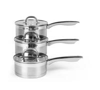 BW06734 3 Piece Stainless Steel Saucepan Set Flat Glass Lids With Steam Vents Lightweight 161820cm Cooking Pans Induction HobDishwasher Suitable Easy