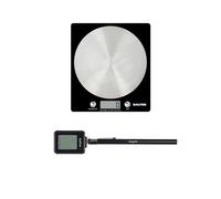 Salter Scale & Thermometer Set - Digital Disc Kitchen Scale with 5kg Capacity, Tare Function, Measures Liquids, Instant Read Meat Thermometer with Cover, Stainless Steel, Celsius & Fahrenheit, Black