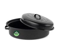 Salter Self-Basting Roaster with Lid, 36 Cm Oval Roasting Tin | Vitreous Enamel Coated Steel, PFAS-Free, Oven Safe To 230°C, Dishwasher Safe, Side Handles, Black Finish