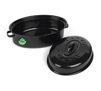 Salter Self-Basting Roaster with Lid, 38 Cm Oval Roasting Tin | Vitreous Enamel Coated Steel, PFAS-Free Coating, Oven Safe To 230°C, Dishwasher Safe, Side Handles, Black Finish
