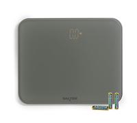 Salter Shadow Electronic Scale - LED Easy-Read, Hidden till Lit Display, Toughened Glass Platform, 180KG/400lbs Capacity, KG/ST/lbs, Carpet Feet Included, Step on Instant Reading, Grey
