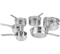 Salter Signature 6 Piece Stainless Steel Pan Set - Induction Suitable Cookware Set with 14, 16, 18 & 20 cm Saucepans, 24 cm Frying Pan & Stockpot, Glass Lids, Dishwasher Safe, 10 Year Guarantee